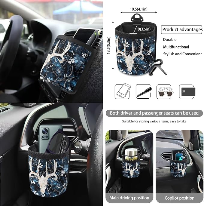 Deer Leaf Tie Dye Print 15PCS Car Accessories, Universal Car Seat Covers Steering Wheel Cushion Seat Belt Pad Coasters Trash Can Keychain Air Vent Storage Bag Universal Fit Most Cars