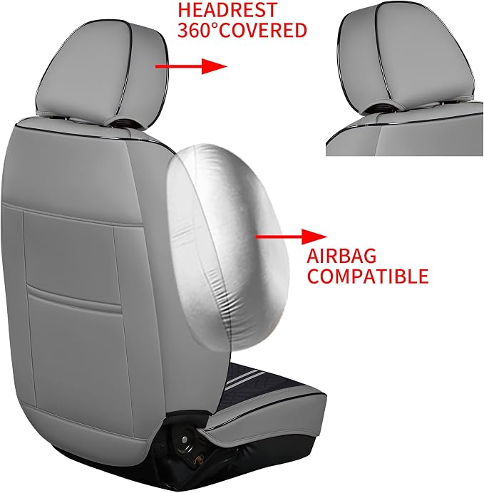 GXT Deluxe Faux Leather Full Coverage Car Seat Cover Anti-Slip Universal Fits for Sedans SUV Pick-up Truck with Headrests,Interior Accessories(Grey and Black)