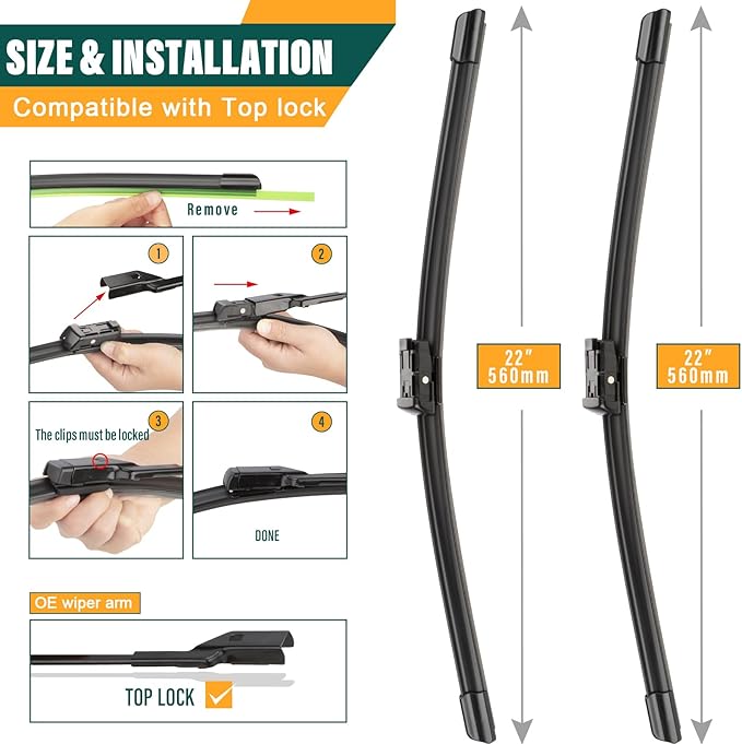 Windshield Wiper Blades Replacement for Chevy Silverado 1500 2500 HD 3500 HD 2014-2018, GMC Sierra 1500 2500 HD 3500 HD 2014-2018,Original Equipment Replacement Wiper Blade Set - 22"+ 22"