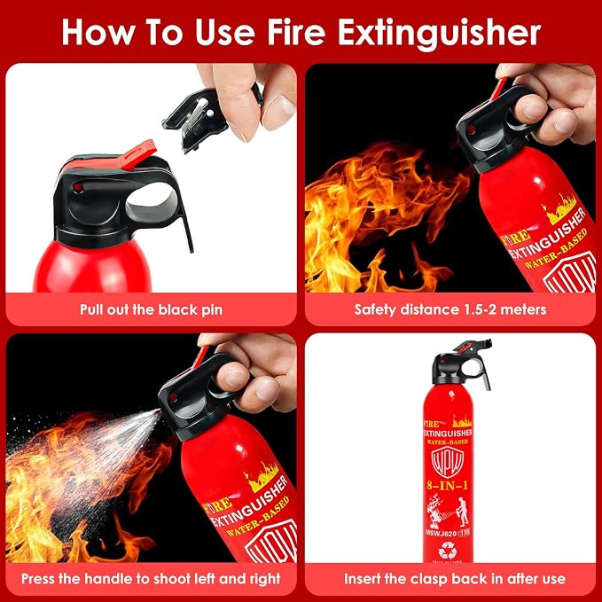 Large Upgraded 8-in-1 Fire Extinguisher for Home (2 Pack 21oz Each) with Wall Mount Portable Fire Extinguisher For Vehicle Car Boat Kitchen Emergency Supplies, Water-Based Solution For A, B, C, K Fire