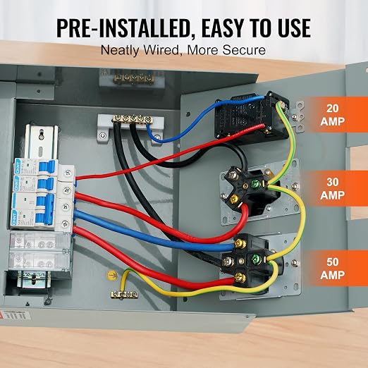 VEVOR Temporary Power Outlet Panel, Weatherproof RV Electrical Breaker Box with a 20/30/50 Amp Receptacle Installed, Prewired Circuit NEMA 14-50R/NEMA TT-30R / 20A GFCI for RV Camper Trailer Motorhome