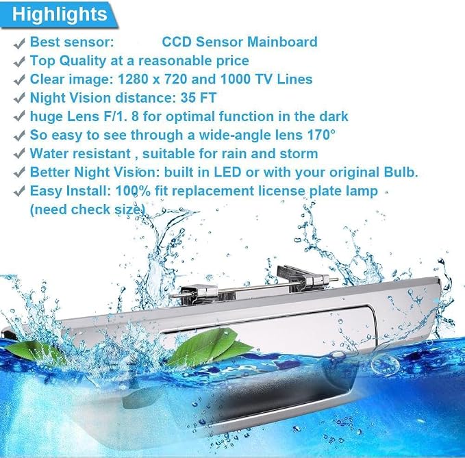 1280 * 720 Pixels HD Car Rear View Trunk Handle Parking Camera Replacement for Toyota Hilux 8 MK8 Pickup Truck Masters OX AN120 AN130 Revo Recco/Invincible 50 2015-2019(with 4.3-inch Rearview Mirror)