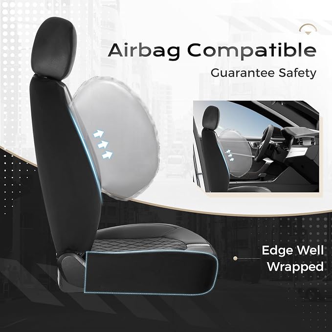 Coverado Car Seat Covers, Front Seat Covers for Car, Leather Seat Covers Waterproof Car Seat Protectors Universal Fit for Most Cars SUV Trucks (Black-White)
