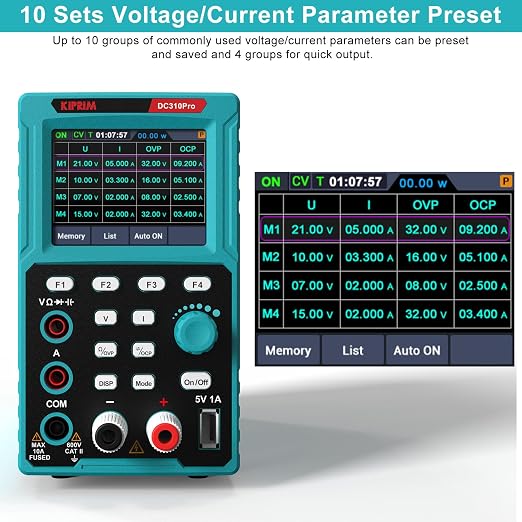 Kiprim 2-in-1 Programmable Power Supply and Multimeter (0-30 V 0-10 A) DC310Pro with Data Memory,High Precision,OCP,OVP, PC Software and USB Charging