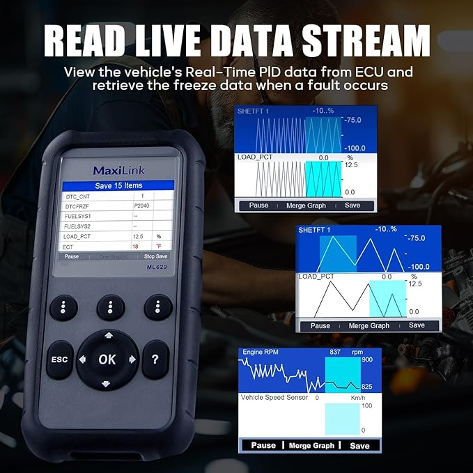 Autel MaxiLink ML629 OBD2 Scanner Upgraded Version of AL519 AL619 ML619 Full OBDII Code Reader ABS SRS Engine Transmission Diagnostics Tool with DTC Lookup Auto VIN