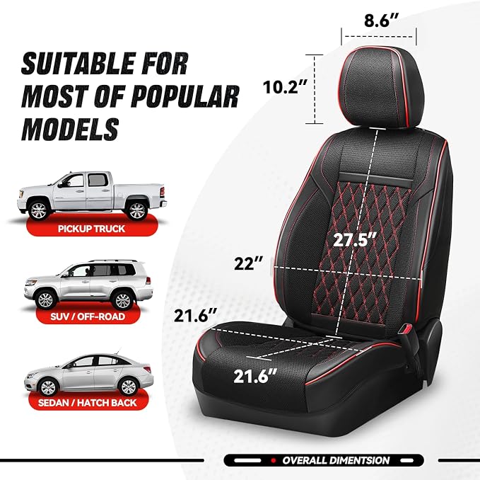 Auto Dynasty Car Seat Covers Front Set, Anti-Slip Automotive Interior Covers with Storage Pocket, Breathable Car Seat Protectors, Airbag Compatible, Fit Most Vehicles, Diamond Stitch Mesh Black (2Pcs)