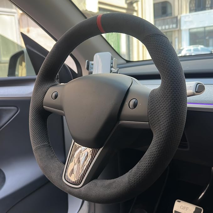 MEWANT Hand Sewn 9002 Athsuede Steering Wheel Cover for Tesla Model Y 2020-2023 Tesla Model 3 2023 Model Y Accessory