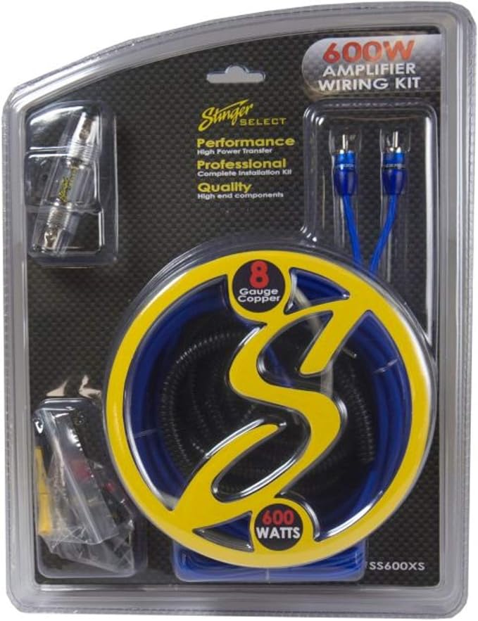 STINGER SS600XS 8GA Copper 600W Complete Wiring Kit, Blue