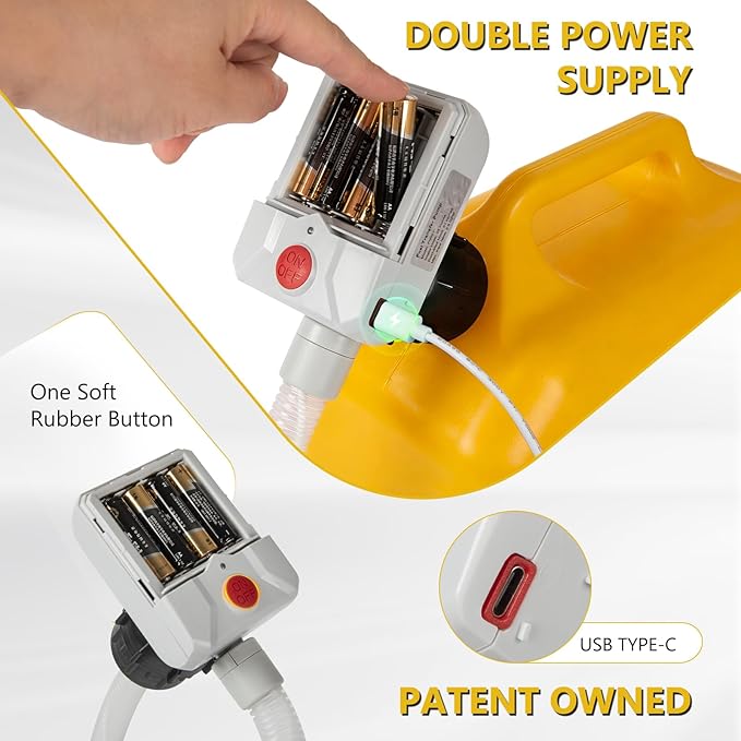 Automatic Fuel Transfer Pump with Auto-Stop, 3.8 Gallon per Min, 51'' Extra Long Hose,Battery or USB Powered, 4 Can Adapters, Fast and Safe Portable Gas Can Pump for Oil, Diesel,Gasoline.