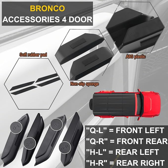 4-Door Handle Storage Compatible with 2026 2025 2024 2023 2022 2021 Ford Bronco Interior Accessories 4 Door Front Rear Grab Handle Pocket Organizer - ABS Plastic (Not for Bronco Sport)