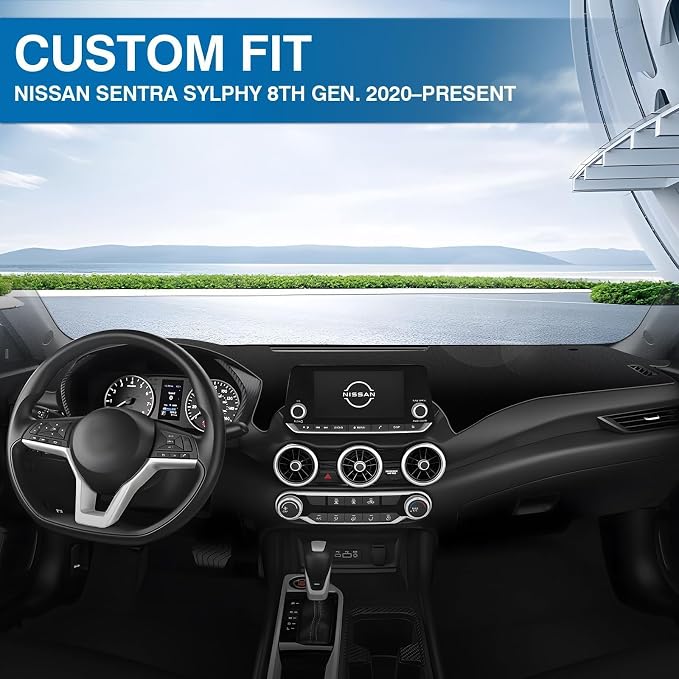 KUST Black Dash Cover for Nissan Sentra (S, SV, SR) 2020-2024 2025 2026 Non-Slip Dashboard Cover Polyester Interior for Nissan Sentra Accessories Sunshade No Glare