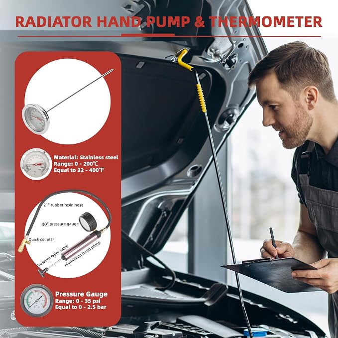 34pcs Coolant Vacuum Refill Kit with 25 Radiator Adapters, Coolant Pressure Tester Kit, Radiator Cooling System Pressure and Vacuum Purge Refill Tool