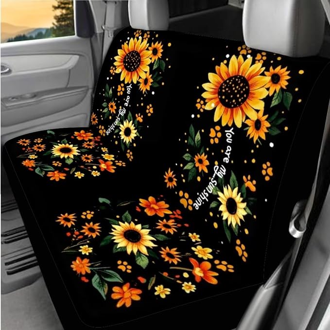 BIGCARJOB Sunflower Car Seat Accessories Full Set 15 Pack Cute Dog Paw Seat Cover for Cars Front and Rear Handbrake Cover,Headrest Pillow Cover,Seat Belt Pads,Universal Fit