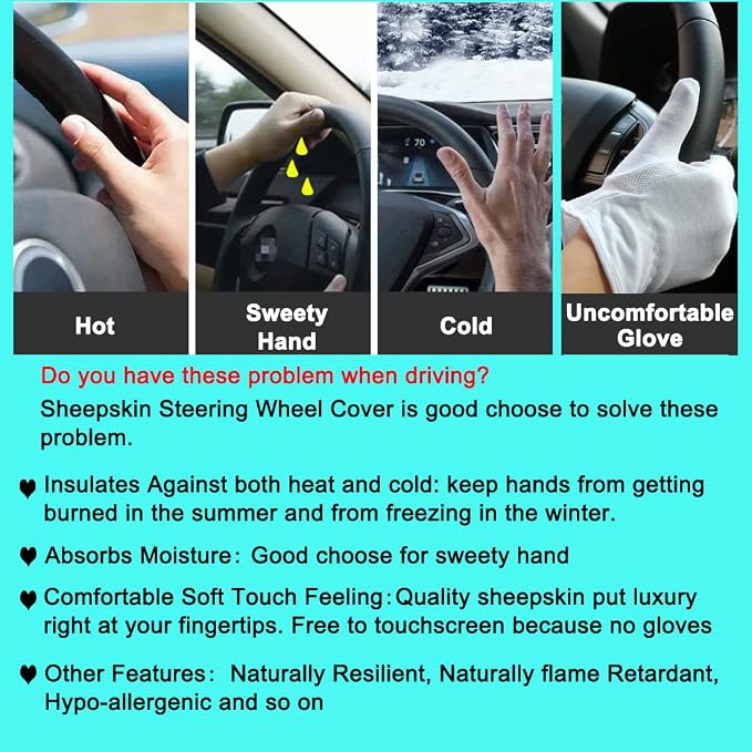 Fluffy Sheepskin Car Seat Cover, Steering Wheel Gear Shift Handbrake Cover for Auto Accessories