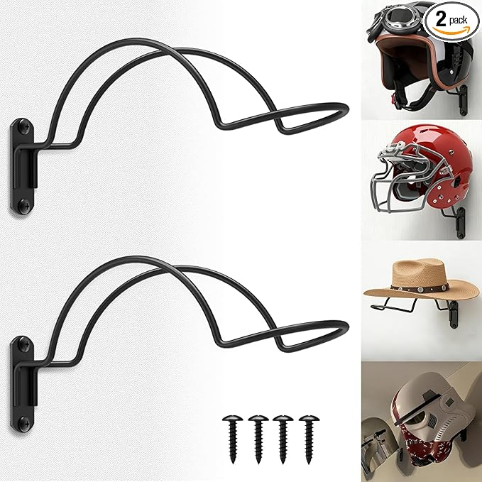 2 Pcs Wall Mounted Helmet Rack Storage Display Rack Hanger, Motorcycle Helmet Holder for Equestrian/Baseball/Iron Man/Scout Trooper/HockeyHelmet（No Helmet）