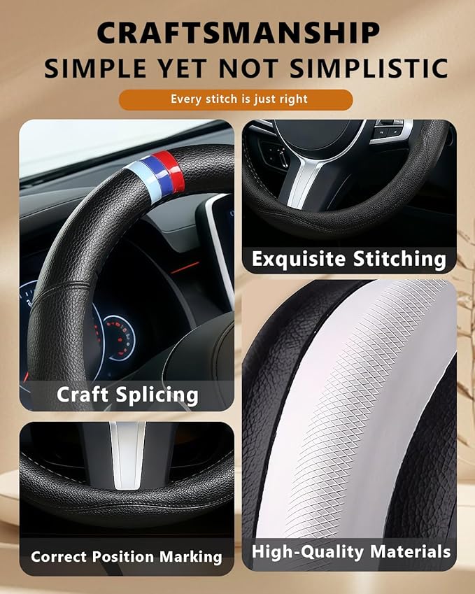 Customized Auto Car Steering Wheel Cover for BMW X1 X2 X3 X4 X5 X6 X7 i3 i4 i5 i8 535i 740Li 335i M3 M4 M5 Z1 Z3 Z4 Z5 (Black)