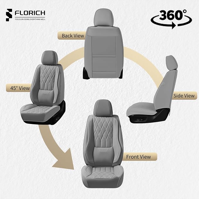FLORICH Front Seat Covers Leather Seat Covers for Car Automotive Seat Covers Waterproof Car Seat Cushion with Lumbar Support Car Seats Protectors Universal Fit for Most Cars Sedans Trucks SUV, Gray