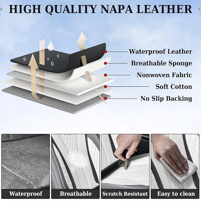 Coverado Rear Seat Covers, White Car Seat Cover, Back Seat Cover, 3-Pieces Luxury Car Seat Cushion, Leather Seat Cover Seat Protector Universal Fit Most Cars