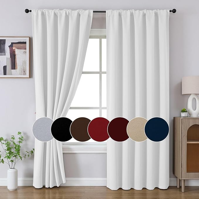 Joydeco 108 Inch 60% Blackout White Curtains 2 Panels, Elegant Semi Sheer Curtains for Bedroom,Thermal Insulated Black Out Drapes for Living Room,Rod Pocket Back Tab Drapes(W52 x L108 Inch,Pure White)