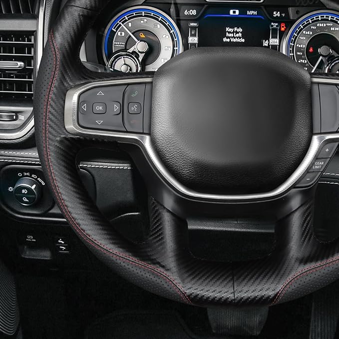 MEWANT Hand-Stitched Steering Wheel Cover Wrap for Dodge Ram 1500 2019-2023 Steering Wheel Accessories for Dodge Ram(Backsides Without Buttons)