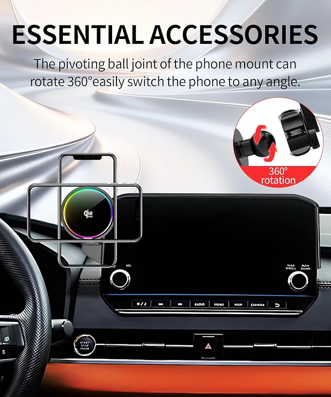 Qi2.2 25W Magnetic Car Mount Charger for 2022 2023 2024 Mitsubishi Outlander Accessories, for Fast Charging Cell Phone Holder 9 Inch Screen Fixed Clip with Cooling Fan＆54W Fast Adapter