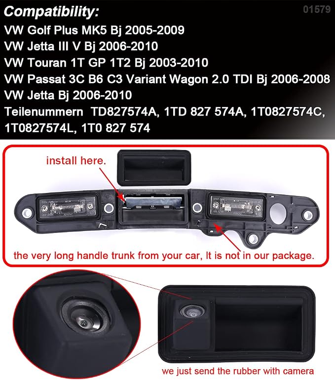 The New Kind Waterproof Night Vision HD Rear View Camera with Trunk Handle Switch Replacement for Golf Plus MK5 Jetta BJ III V Touran 1T GP 1T2 Passat 3C B6