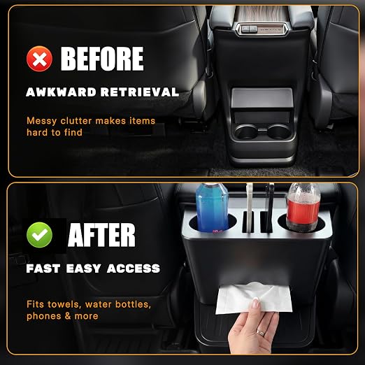 Cup Holder Paper Drawer Storage Box for 2021-2025 Toyota Sienna LE/XSE/XLE/Limited/Woodland Center Console Rear Garbage Can w/Lid Vehicle Interior Storage Organizer Interior Accessories Black