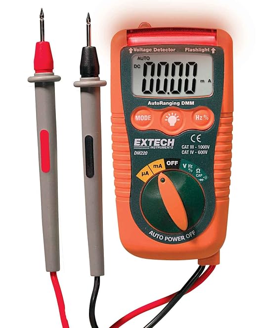 Extech DM220 True RMS Digital Multimeter - 6000 Count, Auto/Manual Ranging, Voltage/Current/Resistance/Capacitance/Frequency, Temperature with Type K Thermocouple, CAT IV Safety Rated | Autoranging, AC/DC voltage to 600V, current to 200mA, resistance, ...