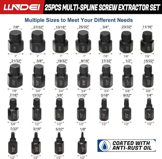 LLNDEI 19PCS 3/8-Inch Drive Extra Long Allen Hex Bit Socket Set&25 PCS Screw Extractor Set