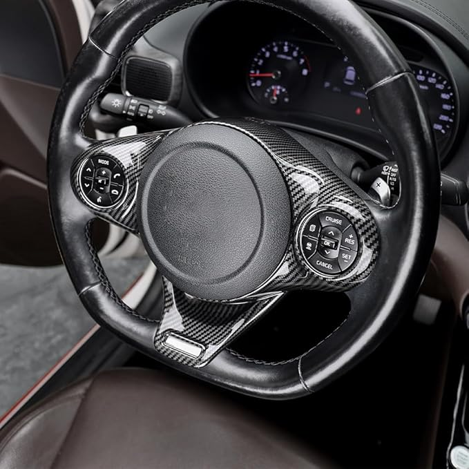 Car Steering Wheel Button Panel Protection Frame Trim - Molding Sticker for Interior Decoration, Compatible with Kia Soul 2020-2025 Accessories-Carbon Fiber Pattern