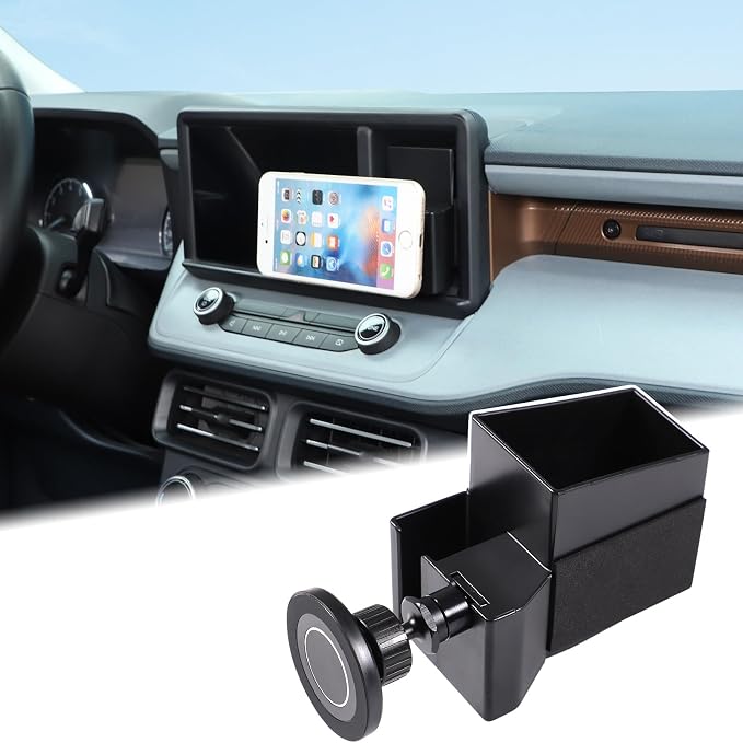 Car Dashboard Hidden Screen Drawer Organizer with Magnetic Suction Phone Holder Compatible with Ford Maverick 2022-2024, Multimedia Display Right Side Panel Storage Box Dash Cubby Insert Accessories
