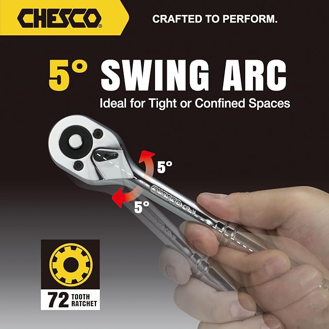 CHESCO 13030 Professional 30 Pieces 1/4" & 3/8" Drive 6 & 12 Pt. Shallow and Deep Socket Set, 72-Tooth Ratchet Mechanism, Extra Spark Plug Sockets and Extension Bar, Metric & SAE