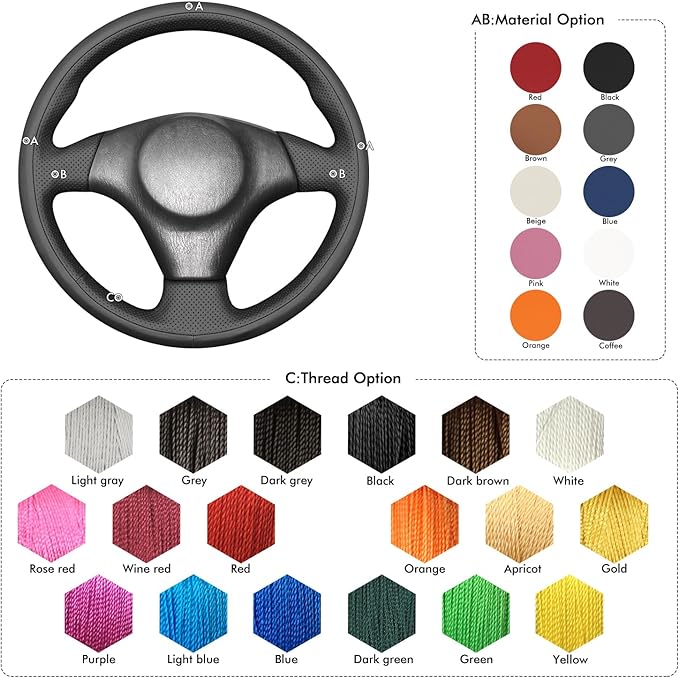 MEWANT Hand Stitch Steering Wheel Cover for Toyota RAV4 1998-2003 / Celica 1999-2006 / Corolla 2003-2008 / Matrix 2002-2008 / MR2 1999-2007 / Supra/Caldina, Custom Fit DIY Wrap Interior Accessories