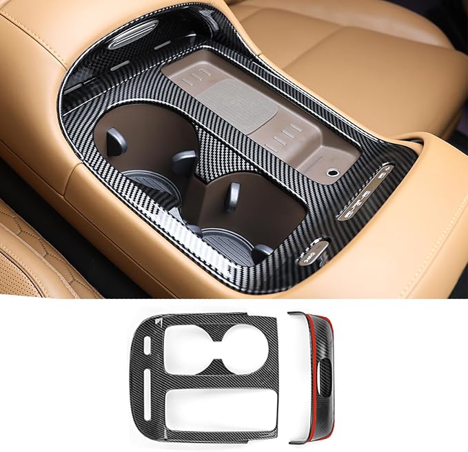 Car Center Console Gear Shift Panel Cover & Water Cup Holder Frame Trim - Compatible with Hyundai Palisade 2026 7-Seat Accessories-Carbon Fiber Pattern