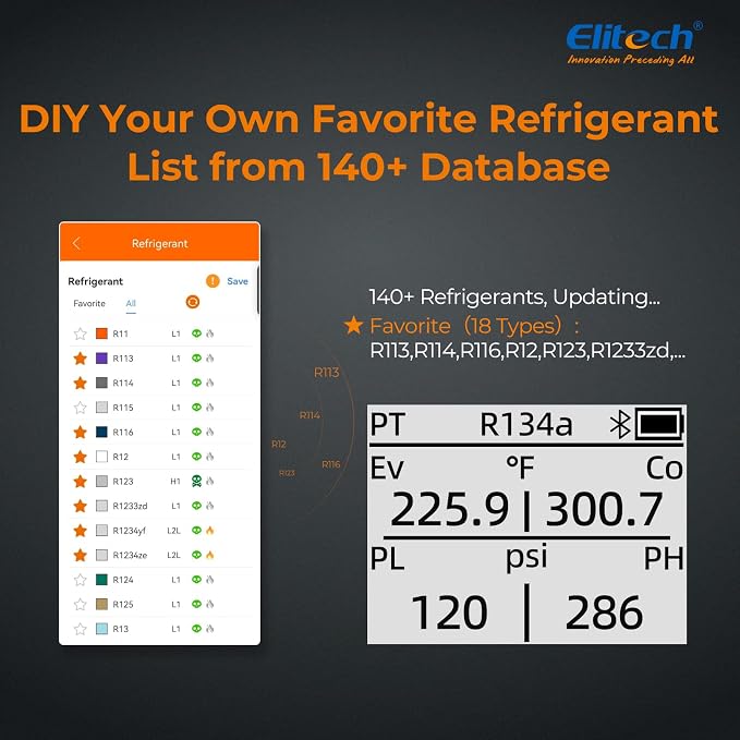 Elitech Smart Digital Manifold Gauge DMG-4B, 3-Way HVAC Refrigerant Tester with Bluetooth, OTA Remote Upgrade, 140+ Refrigerants Support, R410A R134A R22, Advanced Modes Expandable via App