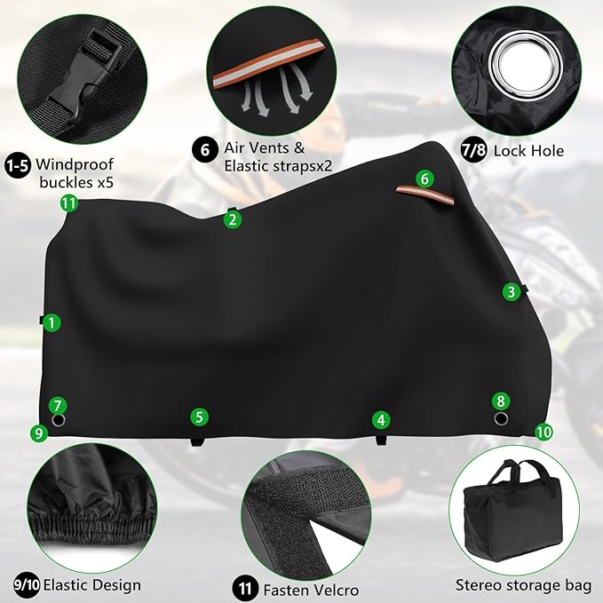 Roasivi Motorcycle Covers Waterproof Outdoor Storage for Harley Davidson Touring Models Heavy Duty Cover for General Motorcycle 98" L x 43" W x 55" H Black