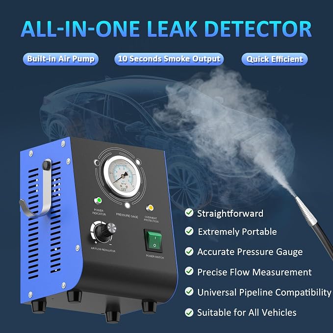 Automotive Smoke Machine, Upgraded 19PSI Leak Detector Unit Kit Dual Mode Built-in Air Pump DC12V EVAP Vacuum Exhaust Leak Diagnostic Tester Tool for All Vehicle Pipe Systems, ATV, Boat