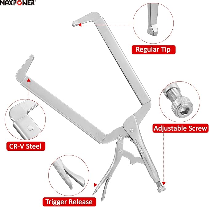 MAXPOWER 18-inch C Clamp Locking Pliers, Locking C Clamp with Regular Tips, Maximum Jaw Capacity Up to 6.5", 2-Piece