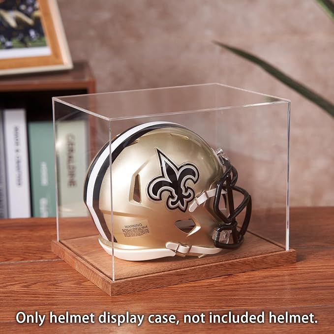 LITY Mini Helmet Display Case, No Assembly Required Acrylic Clear 1/2 Football Baseball Helmet Showcase, Solid Wood Base UV Protection Souvenirs and Collectibles Box, Ideal Gift for Sports Enthusiast