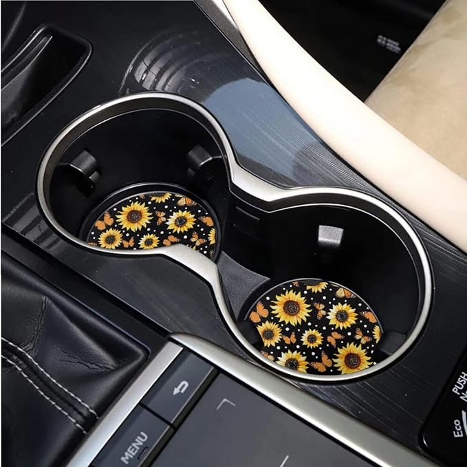 BIGCARJOB Sunflower Car Seat Accessories Full Set 15 Pcs Sunflower Seat Cover for Cars Front and Rear Handbrake Cover,Headrest Pillow Cover,Seat Belt Pads,Universal Fit
