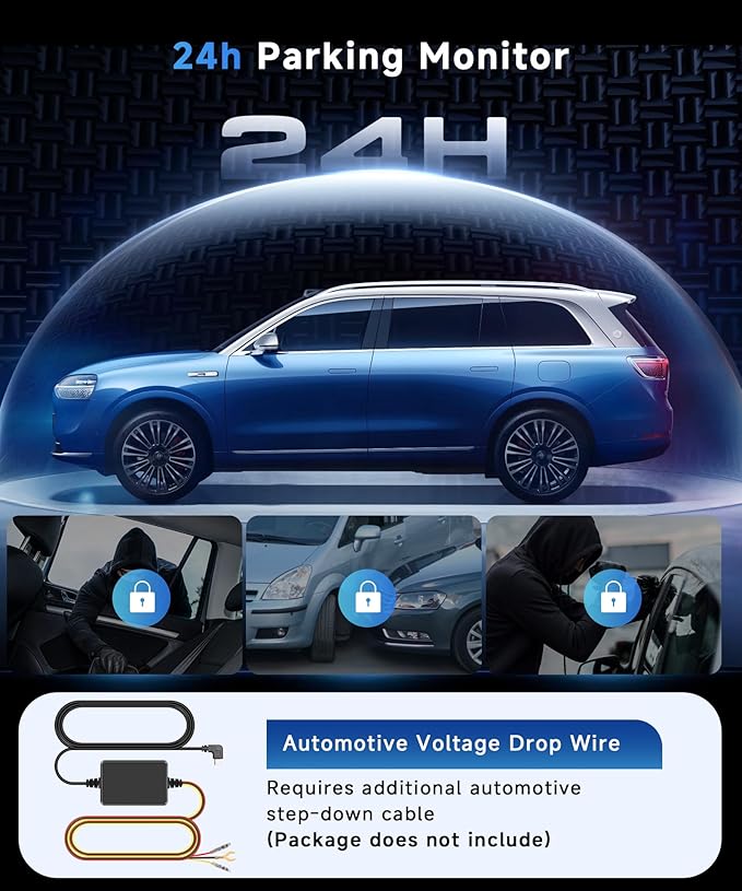 4 Channel 360° Dash Cam Front Rear Inside Left Right 3 Inch 2K Car Dash Camera WiFi Night Vision Motion Detection 24/7 Parking Mode Loop Recording Reverse Monitor Reversing with 64G TF Card