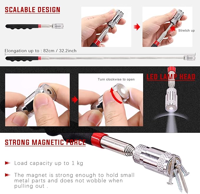 Swpeet 11Pcs Long Magnetic Telescoping Tool Kit, Precision Scraper Gasket Scraping Hose Removal and Fastener Remover Set Perfect for Automotive and Electronic Tools