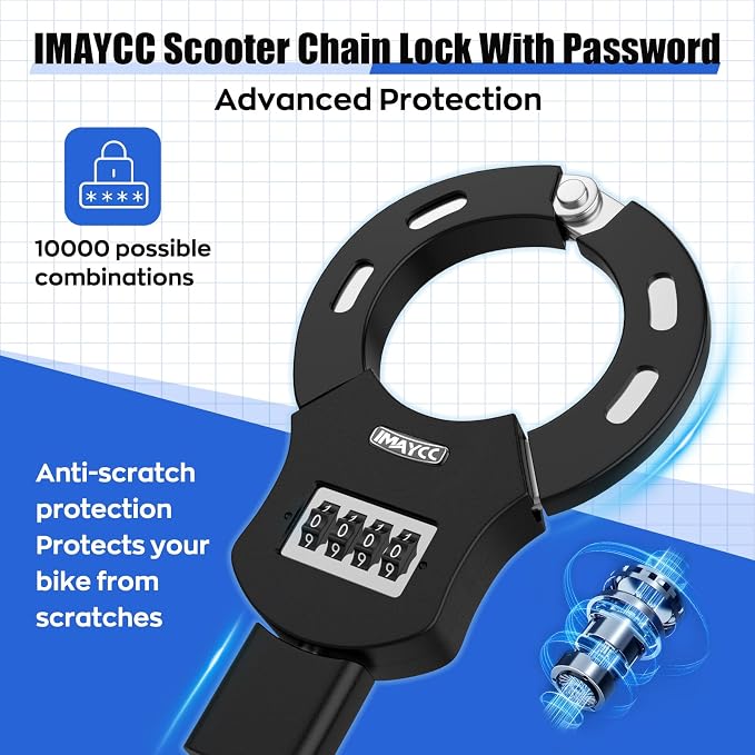 IMAYCC Scooter Lock, 4 Digit Combination Electric Scooter Lock Anti Theft Heavy Duty Resettable with 3 Key, Chain Lock for E Scooter Bike Motorcycle & Door