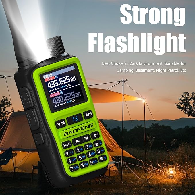 BAOFENG UV-5R Mini Two Way Radio BF-5R Mini Walkie Talkie Wireless Power Adjustable Tiny Size Frequency Copy 999 Channels Type-C Four Colors Portable Ham with 771 Antenna and Headset（2 Pack） (Green)