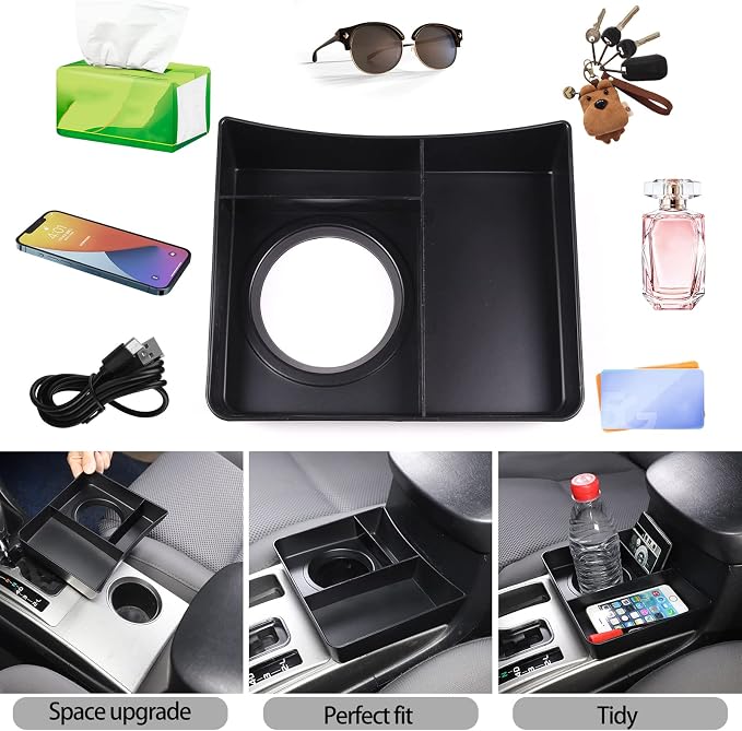 Car Central Control Tray Storage Box Organizer Compatible with Toyota Tacoma 2006-2015 Center Console Gear Shift Side/Water Cup Holder Organizer， Storage Box Tray (Cup Holder and Gear Storage Box)
