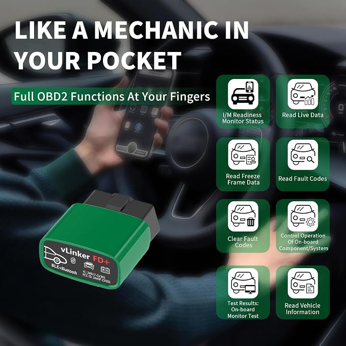 VGATE vLinker FD+ OBDII Scanner OBD2 Bluetooth Automotive Scanner Diagnostic Tool for iOS, Android & Windows, Code Reader and Reset for Car Truck Check Engine Code Read and Clear & Scan Tools
