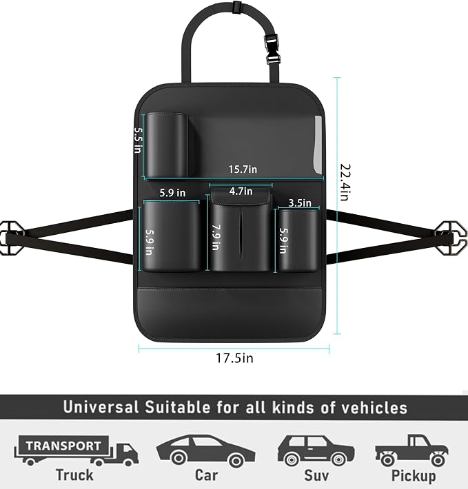 GMQ Backseat Car Organizer with Touch Screen,Protectors Kick Mats Travel Accessories for Kids,Multifunctional Seat Back Organizer Car Travel Organizer Accessories (Black, 1PC)
