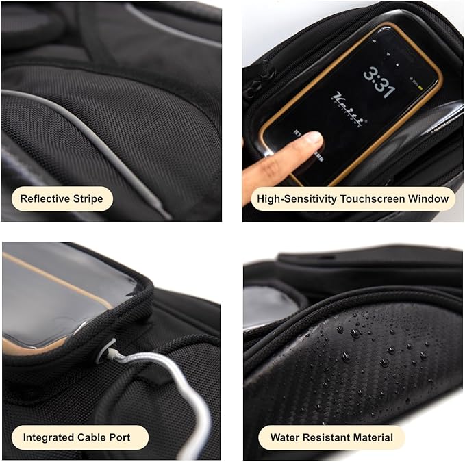 Keiti Magnetic Tank Bag for Motorcycles Universal Phone Holder Water Resistant Gas Tank Pouch TB-01K (4 Magnets)