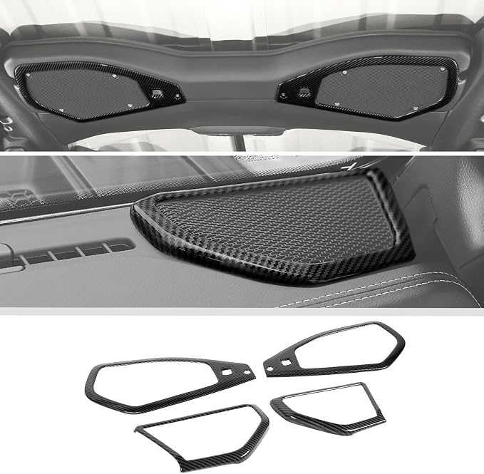 JWWY for Jeep JL Speaker Audio Trim Top & A Pillar Cover Trim for 2024-2025 Jeep Wrangler JL JLU & Gladiator JT Interior Accessories ABS 4PCS Carbon Fiber