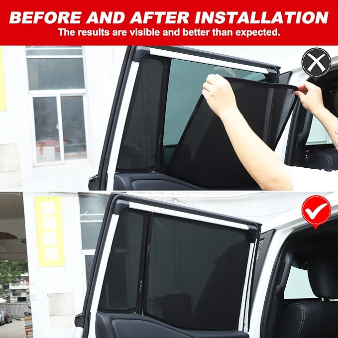 Rear Side Window Shades for Toyota Land Cruiser Prado LC250 2024-2026 Breathable Mesh Net Curtains Car Window Screen Cover UV Blocker Sun Protector Glare HeatShield Privacy Protector Window Sunshade